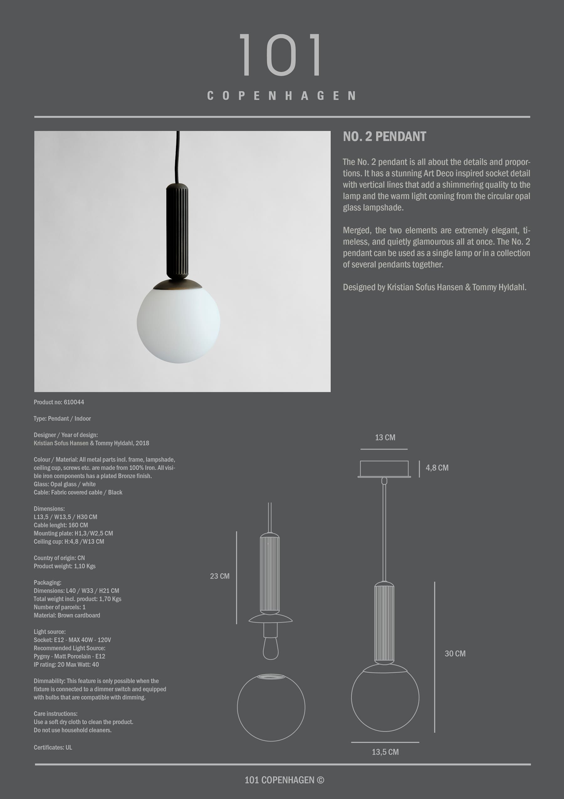 No. 2 Pendant Light - Bronze, UL