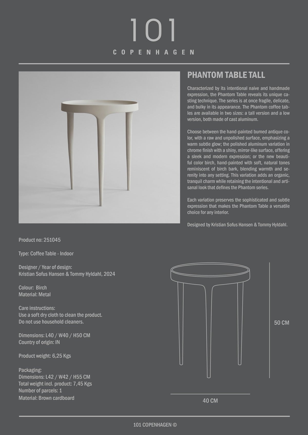 Phantom Table, Tall - Birch