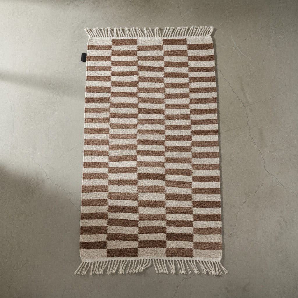 Abeba - White + Brown - Hand Woven Rug