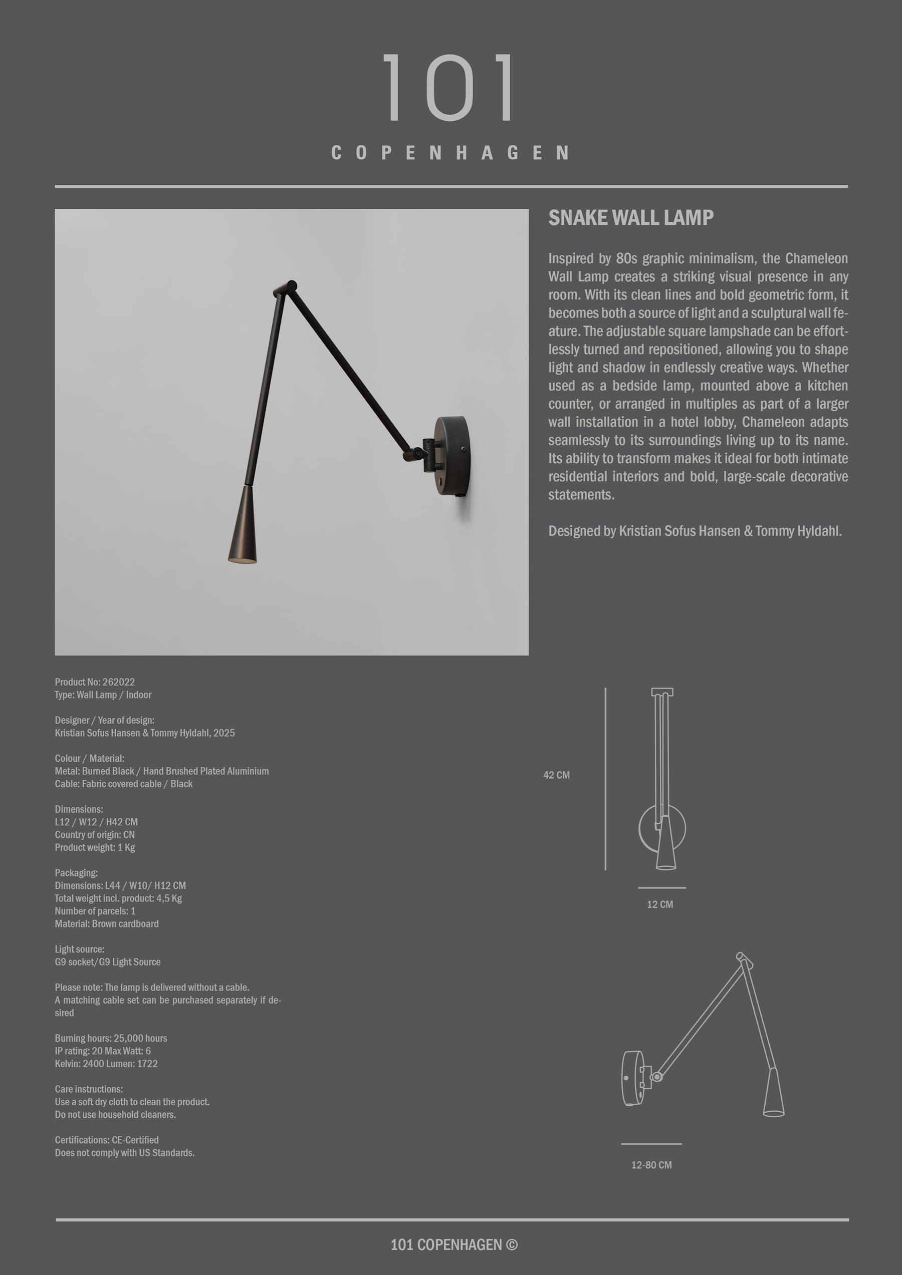 Snake Wall Lamp - Burned Black