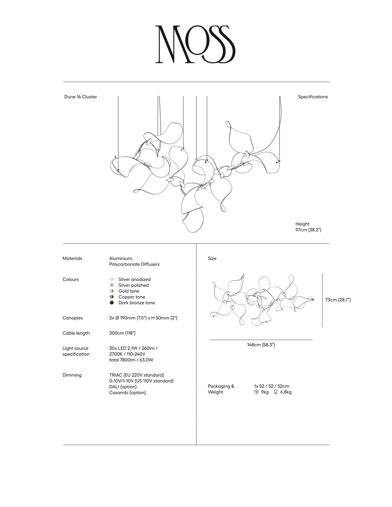Dune 16 Cluster Chandelier - 5 Finish Options