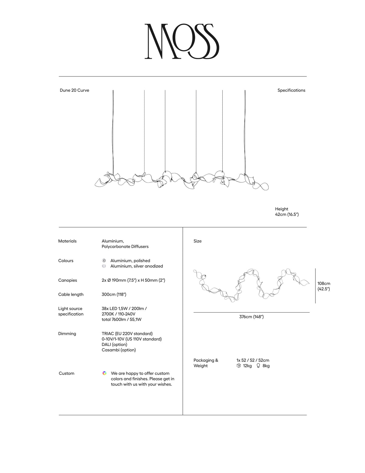 Dune 20 Curve Chandelier - 5 Finish Options