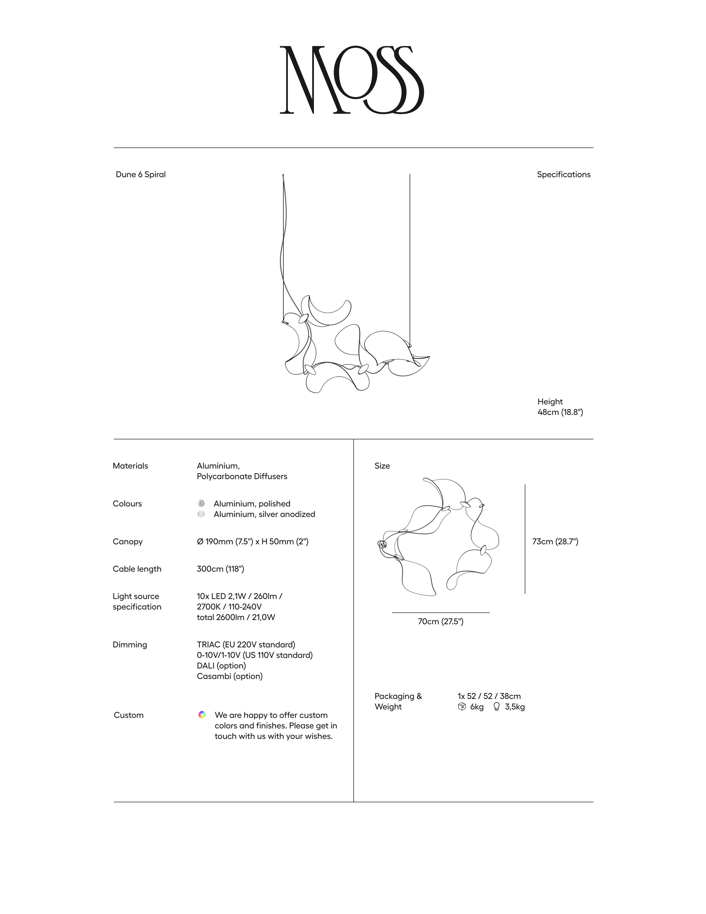 Dune 6 Spiral Chandelier - 5 Finish Options