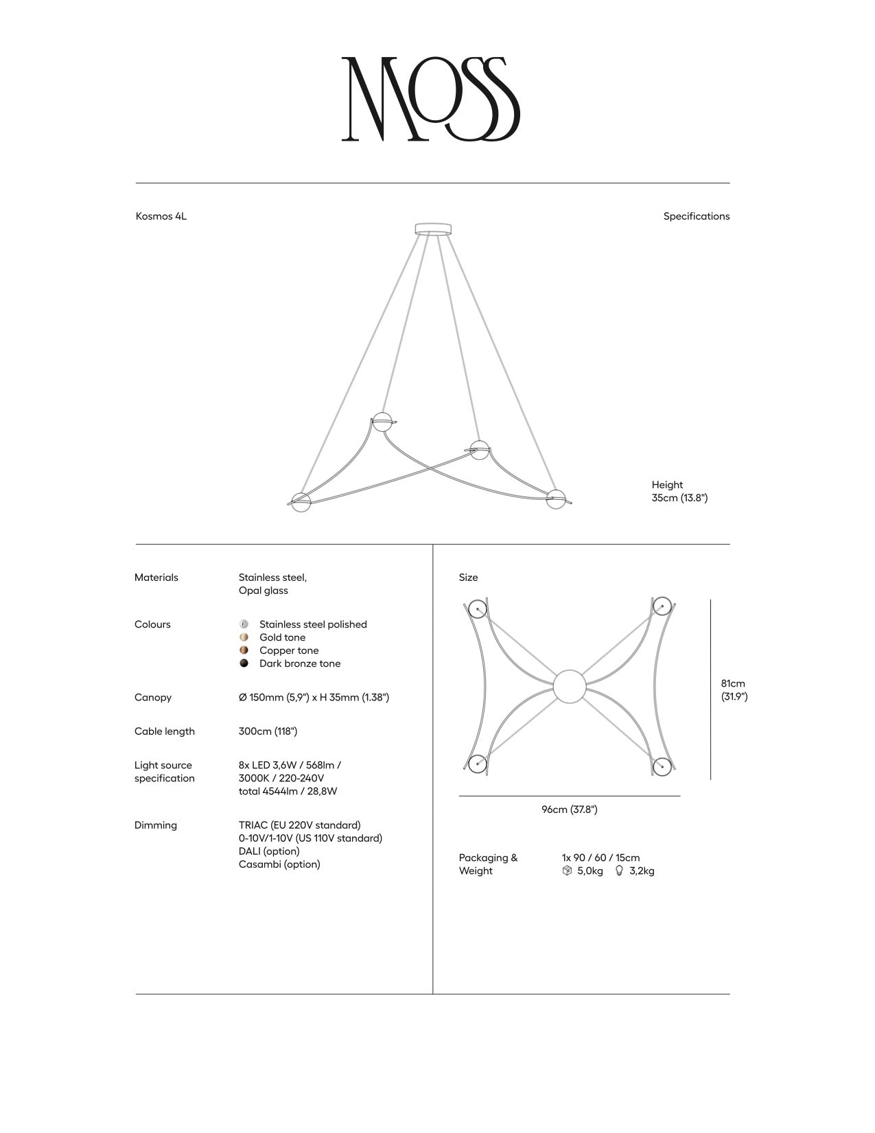Kosmos 4L Chandelier - 4 Finish Options