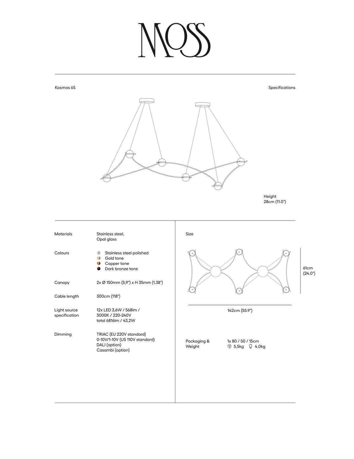 Kosmos 6S Chandelier - 4 Finish Options