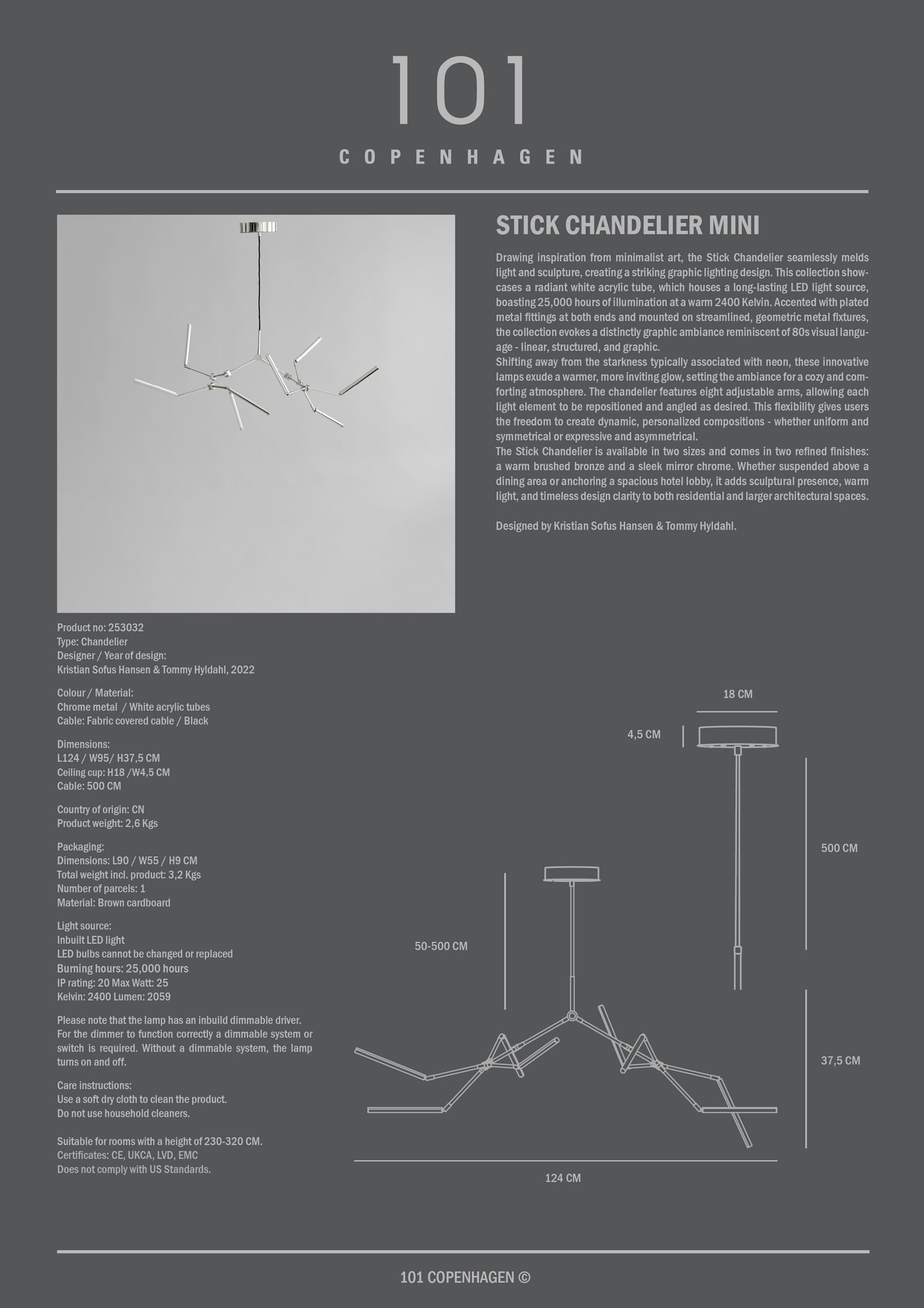 Stick Chandelier, Mini - Chrome
