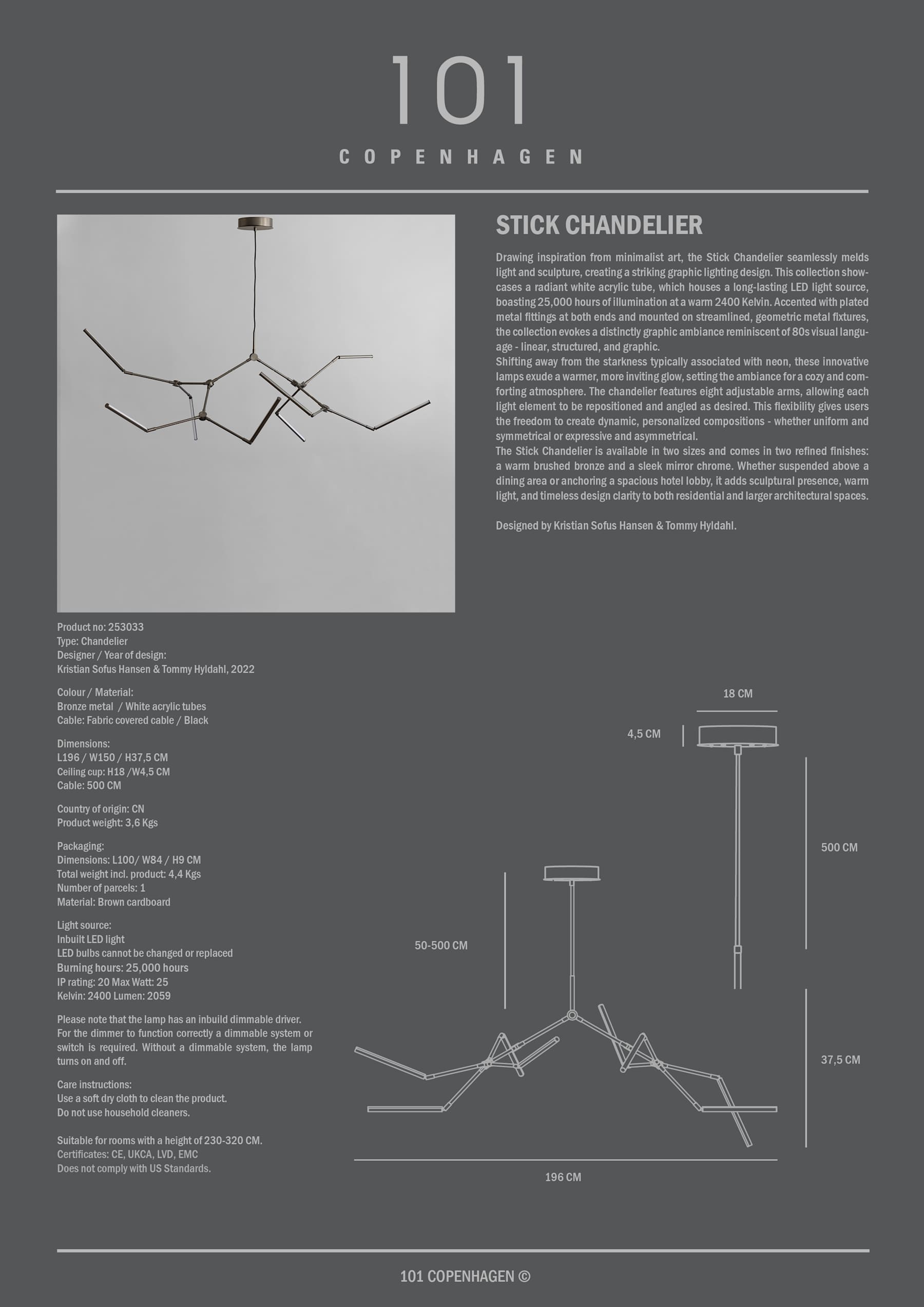 Stick Chandelier - Bronze