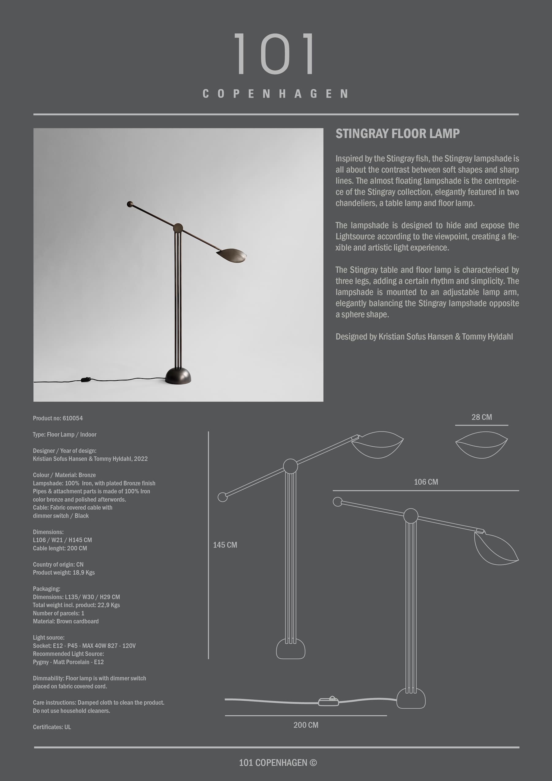 Stingray Floor Lamp - Bronze, UL