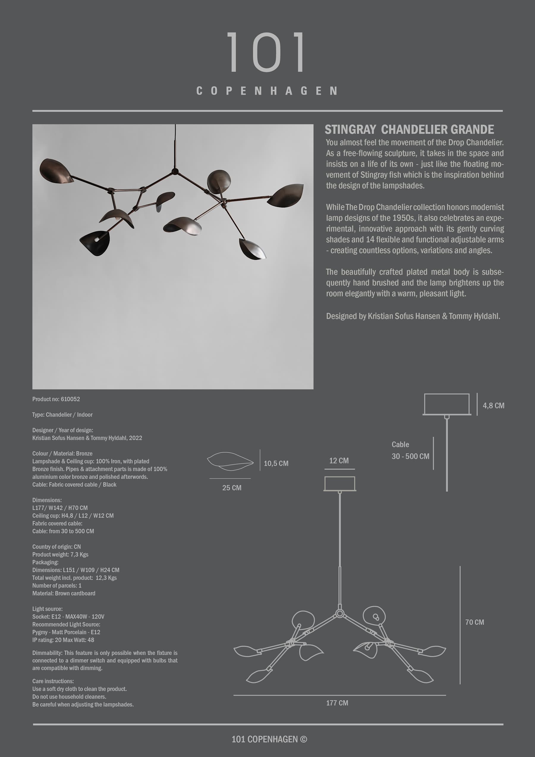 Stingray Chandelier Grande UL - Bronze