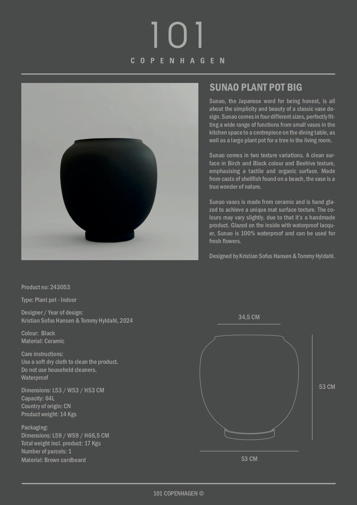 Sunao Plant Pot, Hexa- Black