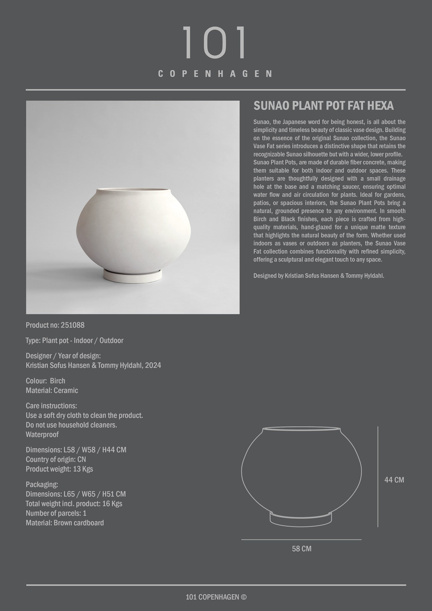 Sunao Plant Pot Fat, Hexa - Birch