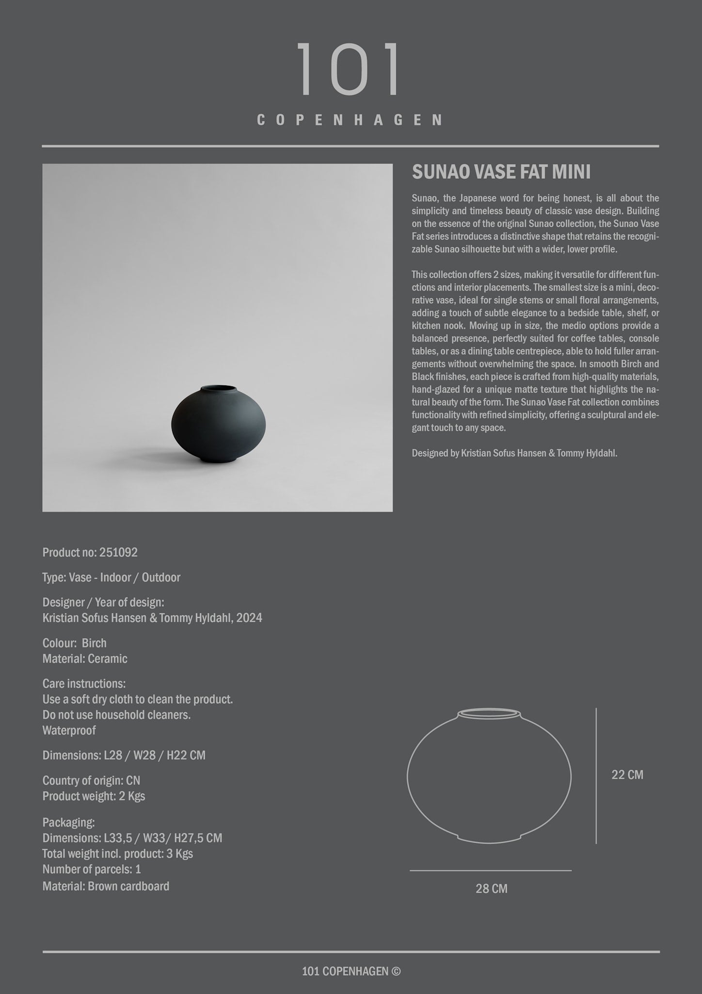 Sunao Vase Fat, Mini - Black