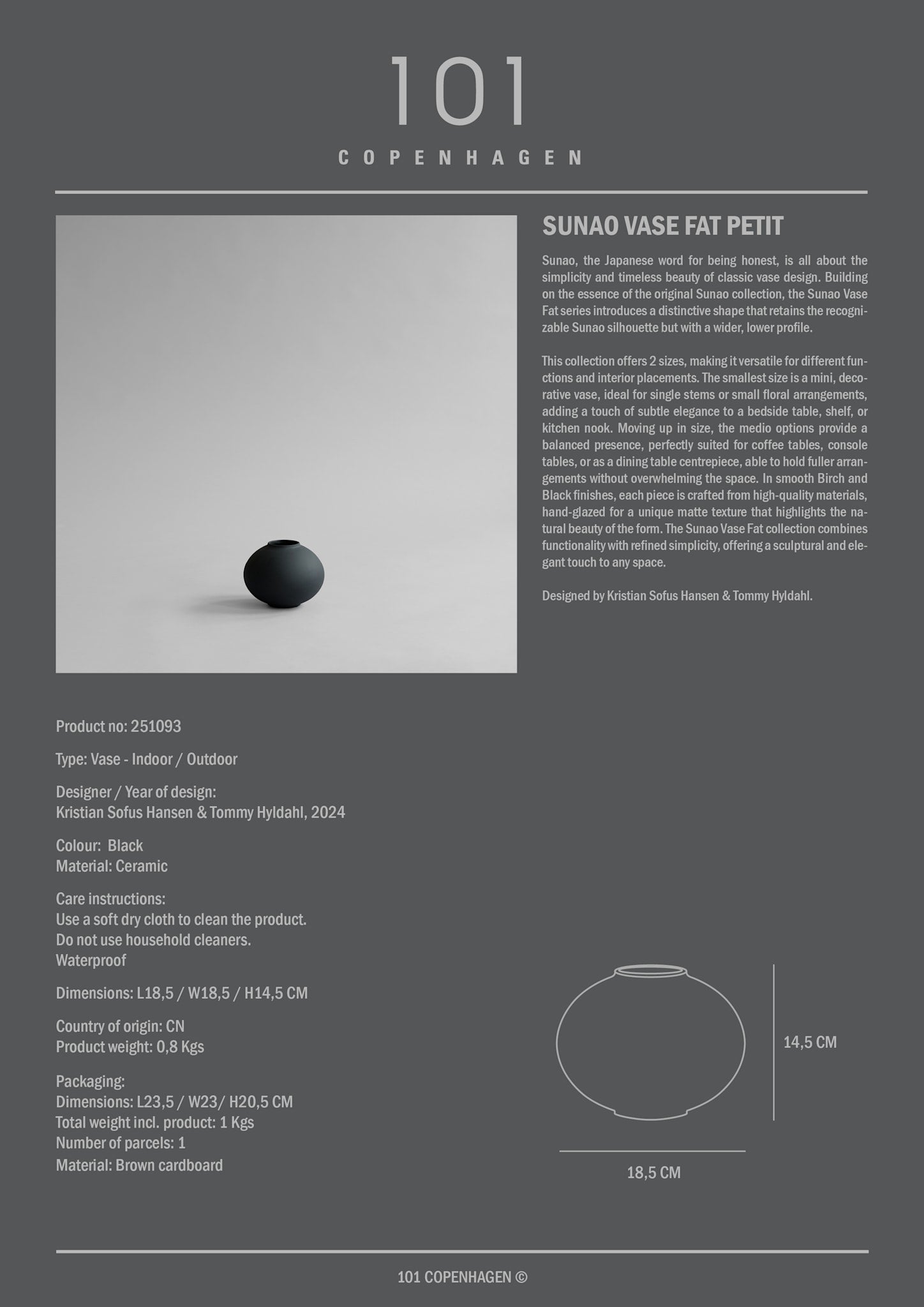 Sunao Vase Fat, Petit - Black