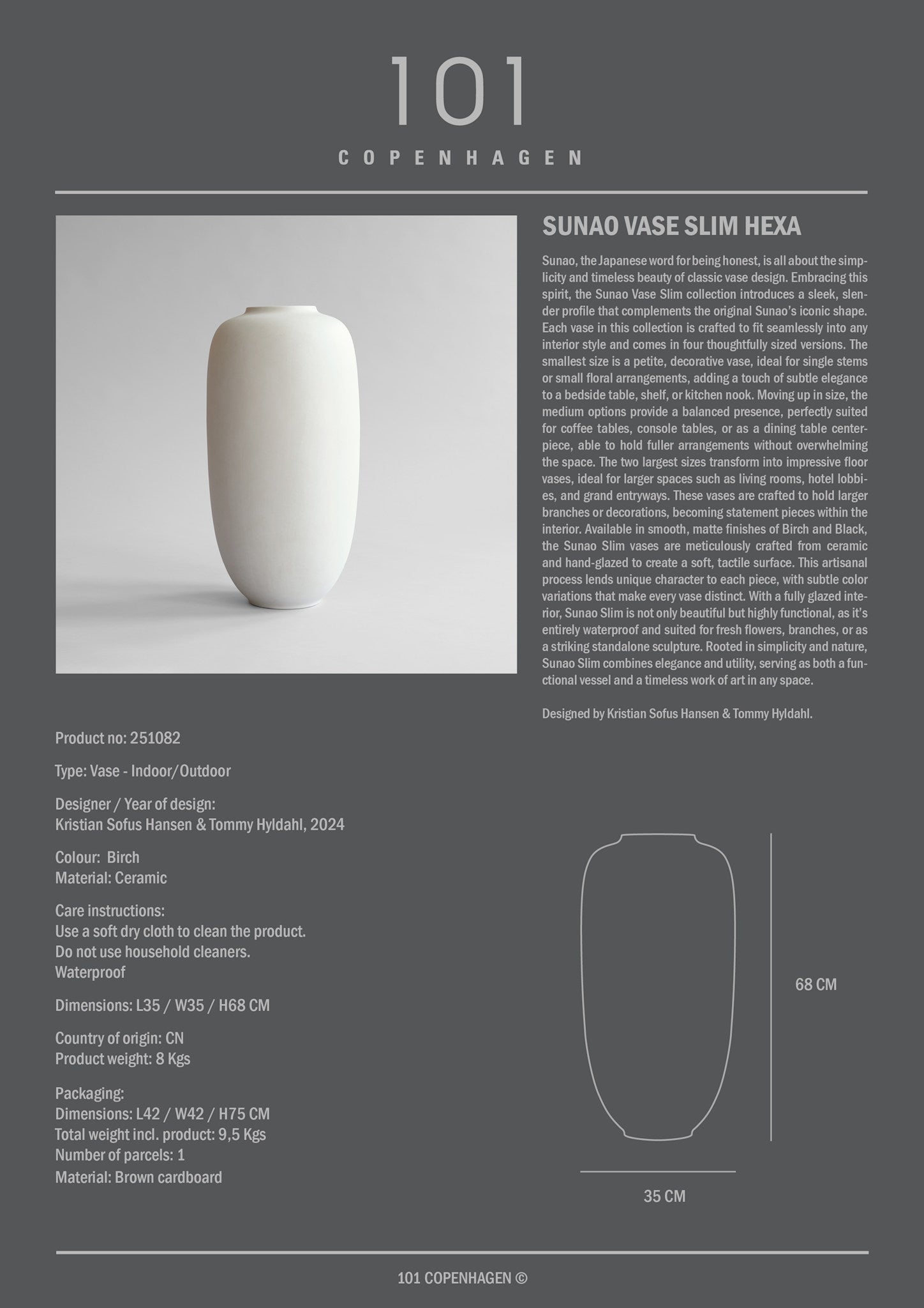 Sunao Vase Slim, Hexa - Birch