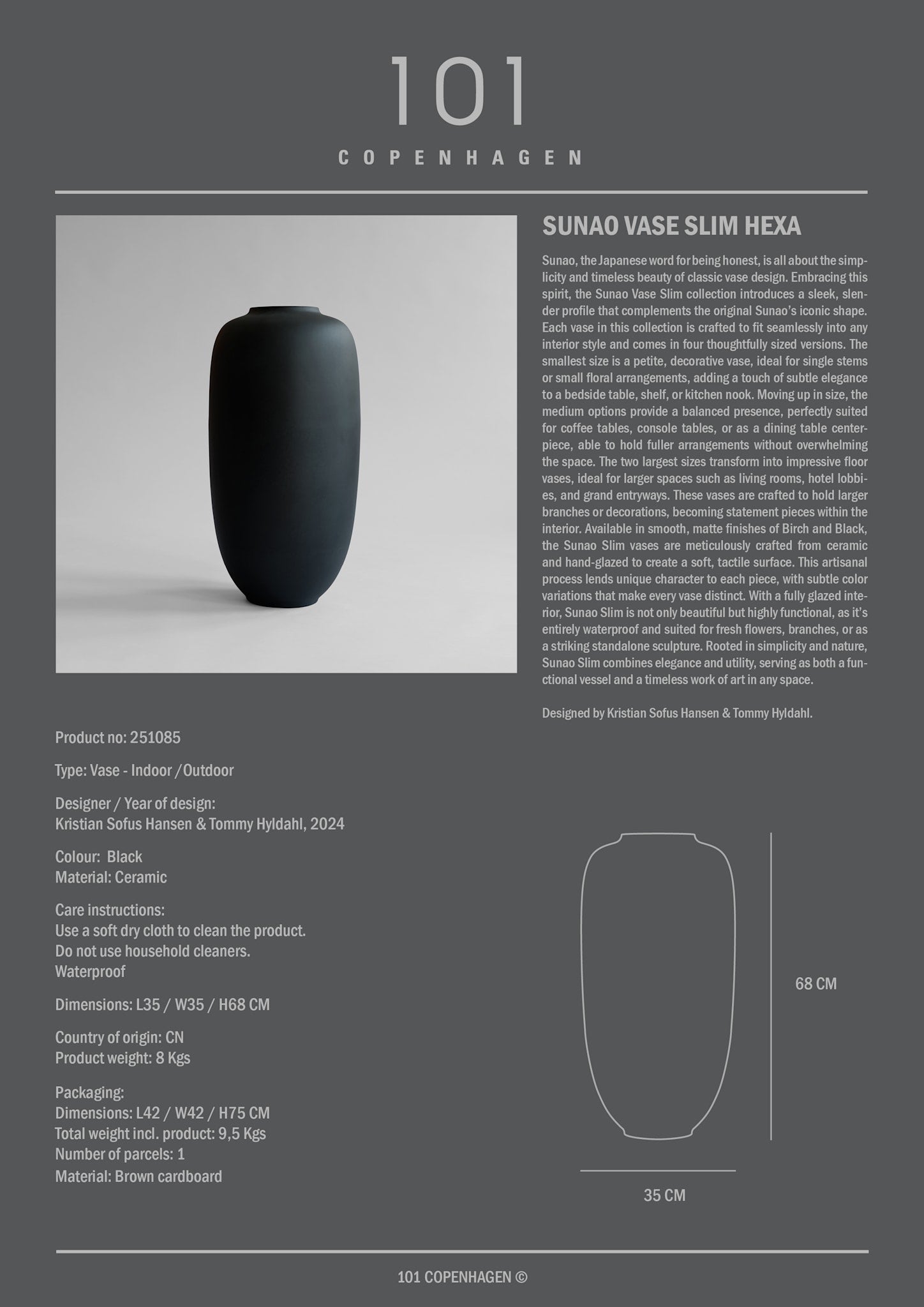 Sunao Vase Slim, Hexa - Black