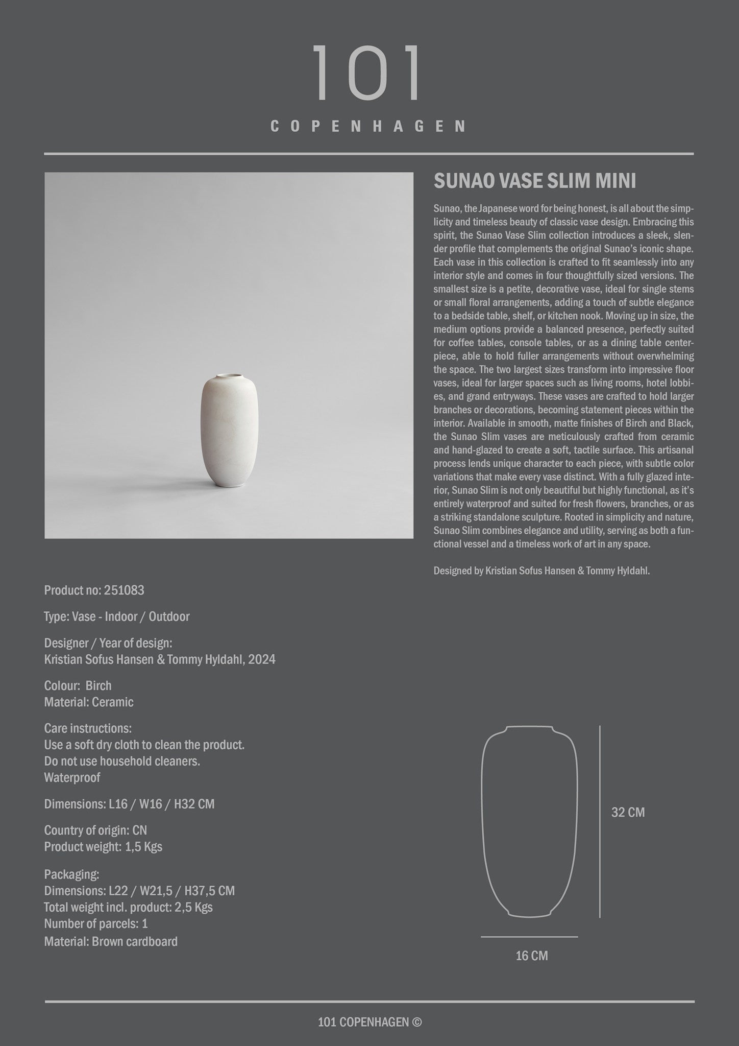 Sunao Vase Slim, Mini - Birch