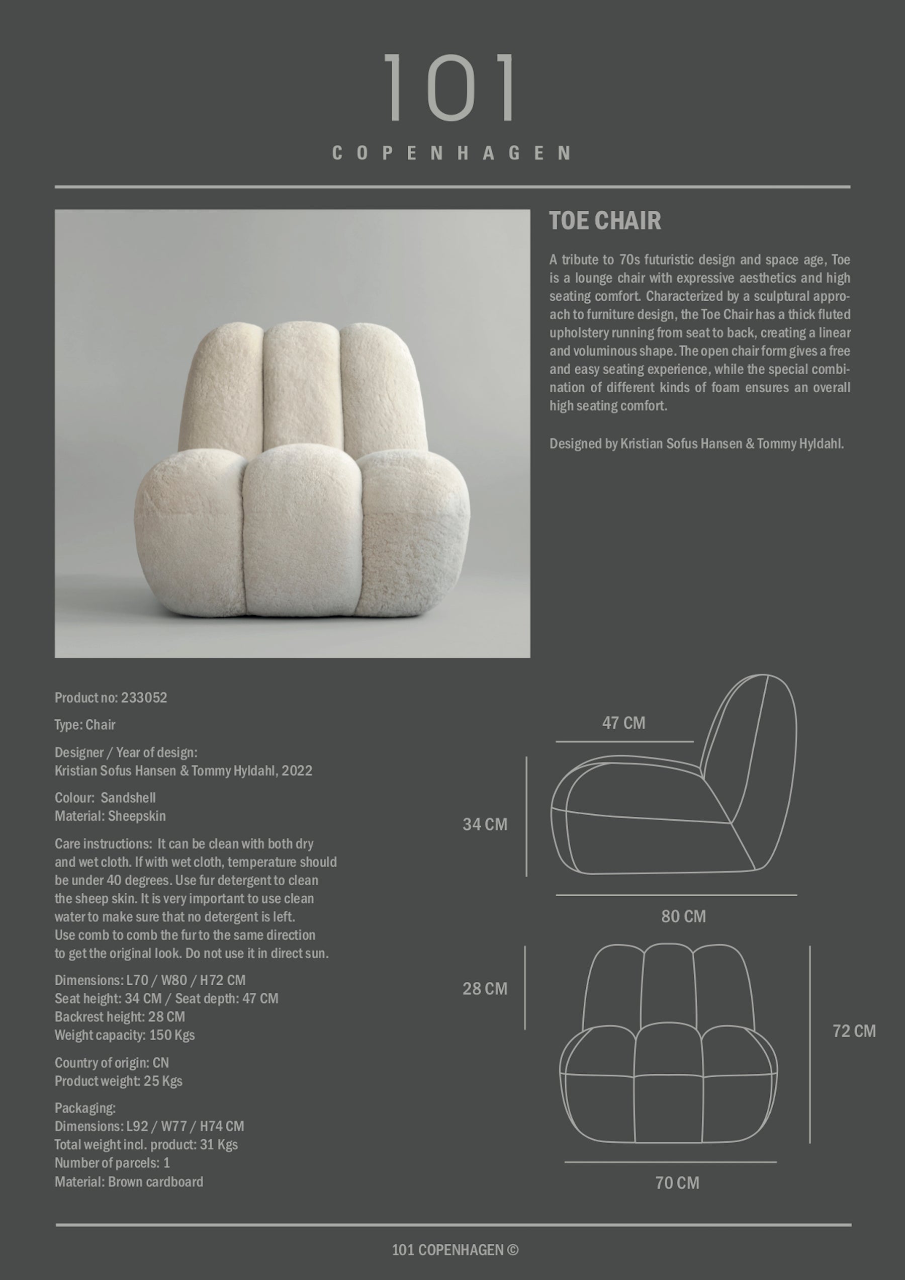 Toe Chair - Sheepskin, Sandshell