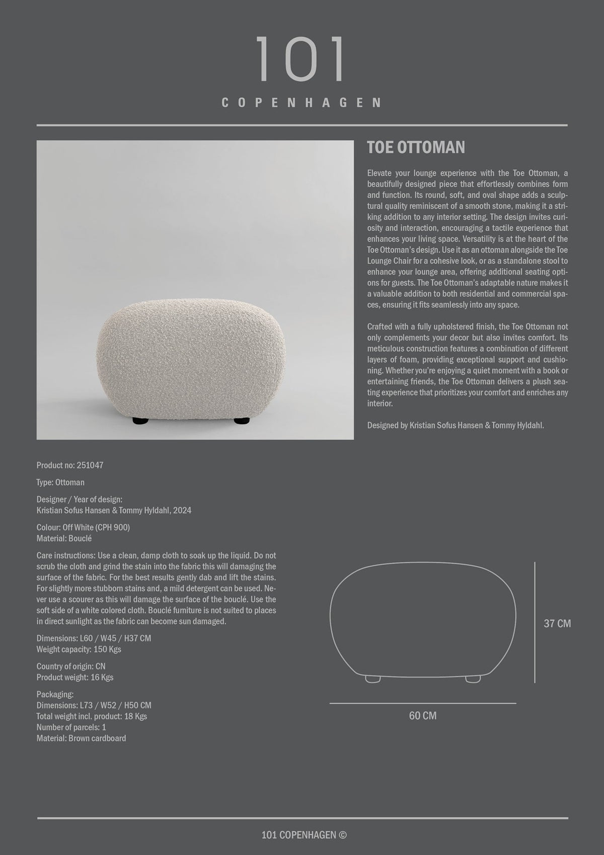 Toe Ottoman - Off White Bouclé