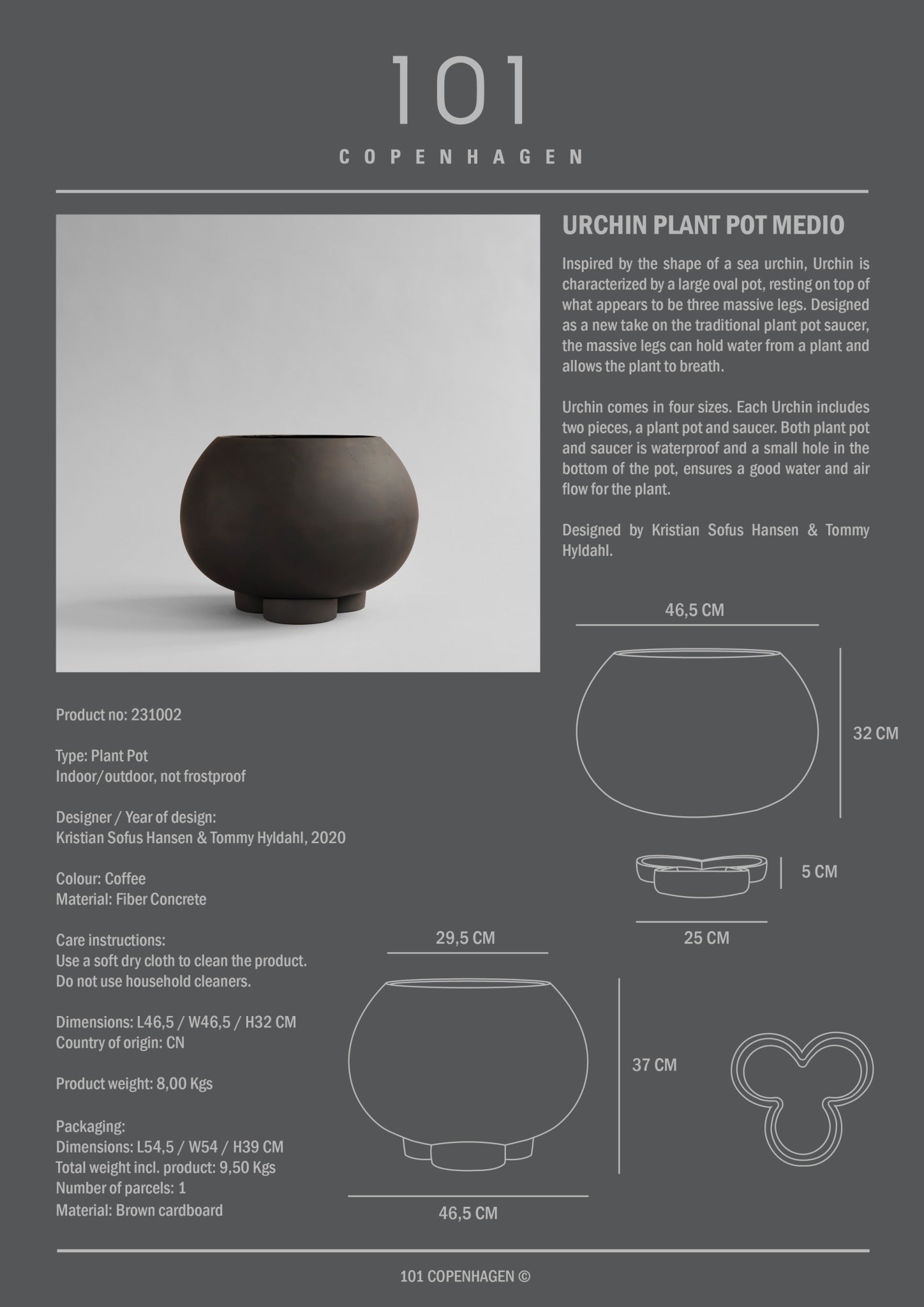 Urchin Plant Pot, Medio - Coffee - 101 CPH