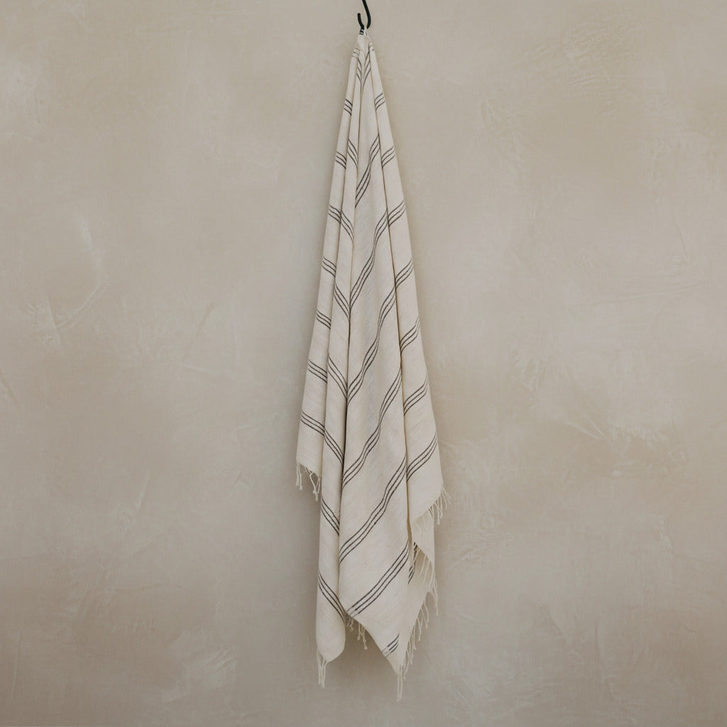 Tihku Towel Collection | White with Grey Stripes - Hand Woven