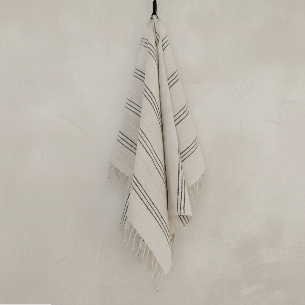 Tihku Towel Collection | White with Grey Stripes - Hand Woven