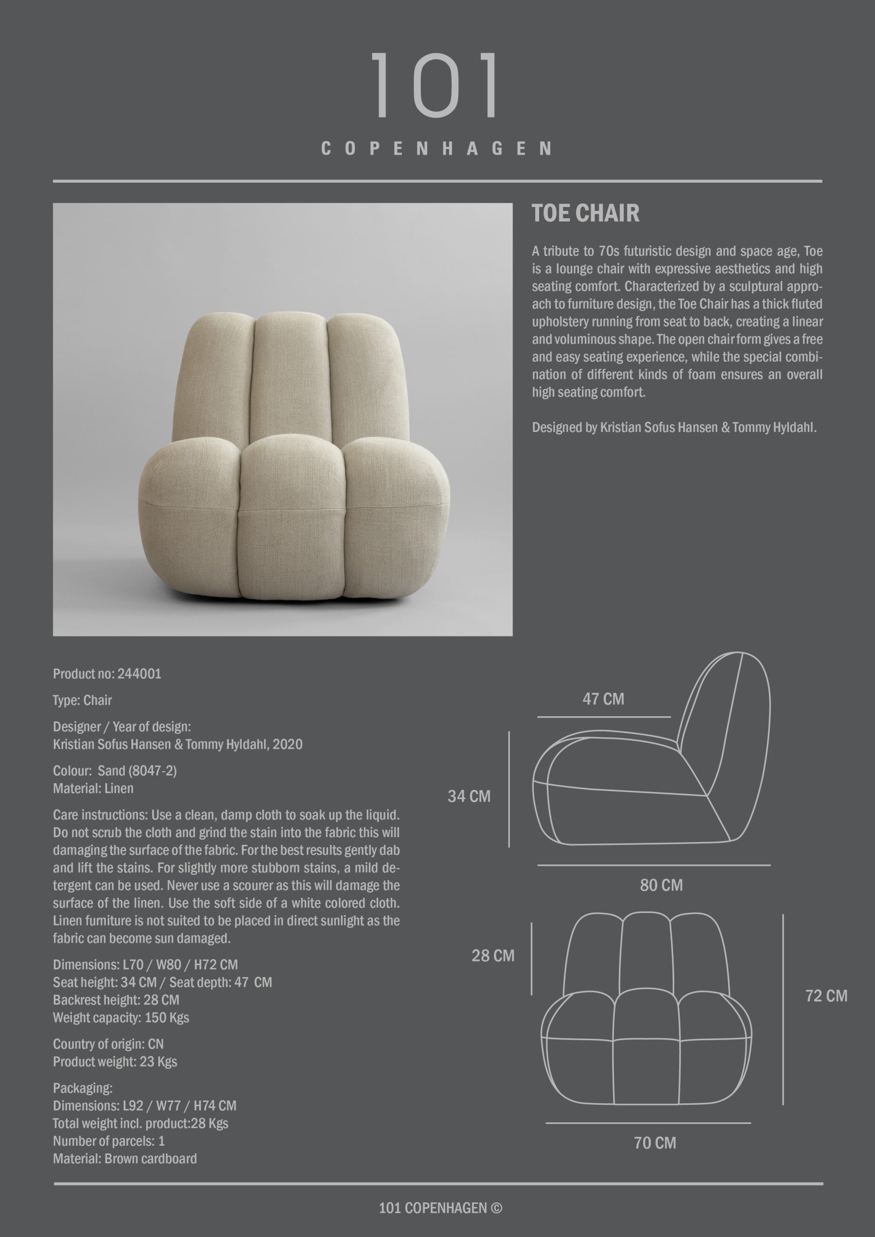 Toe Chair - French Linen, Sand