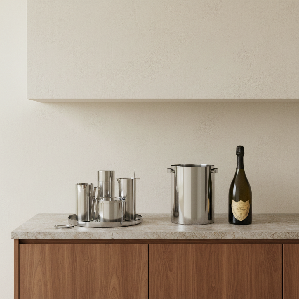 AJ Cylinda Bar Set with Champagne Cooler and Dom Pérignon