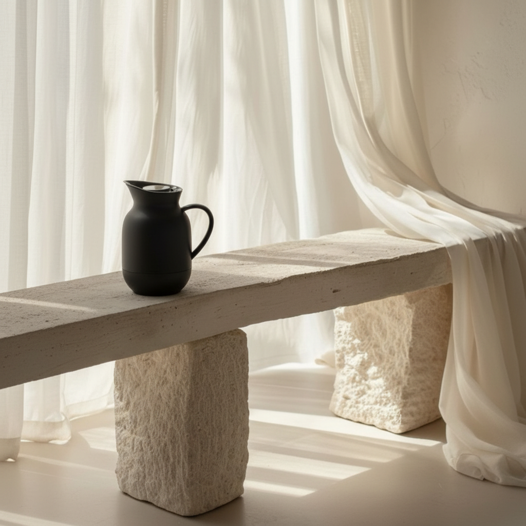 Amphora Black Jug on Stone Bench