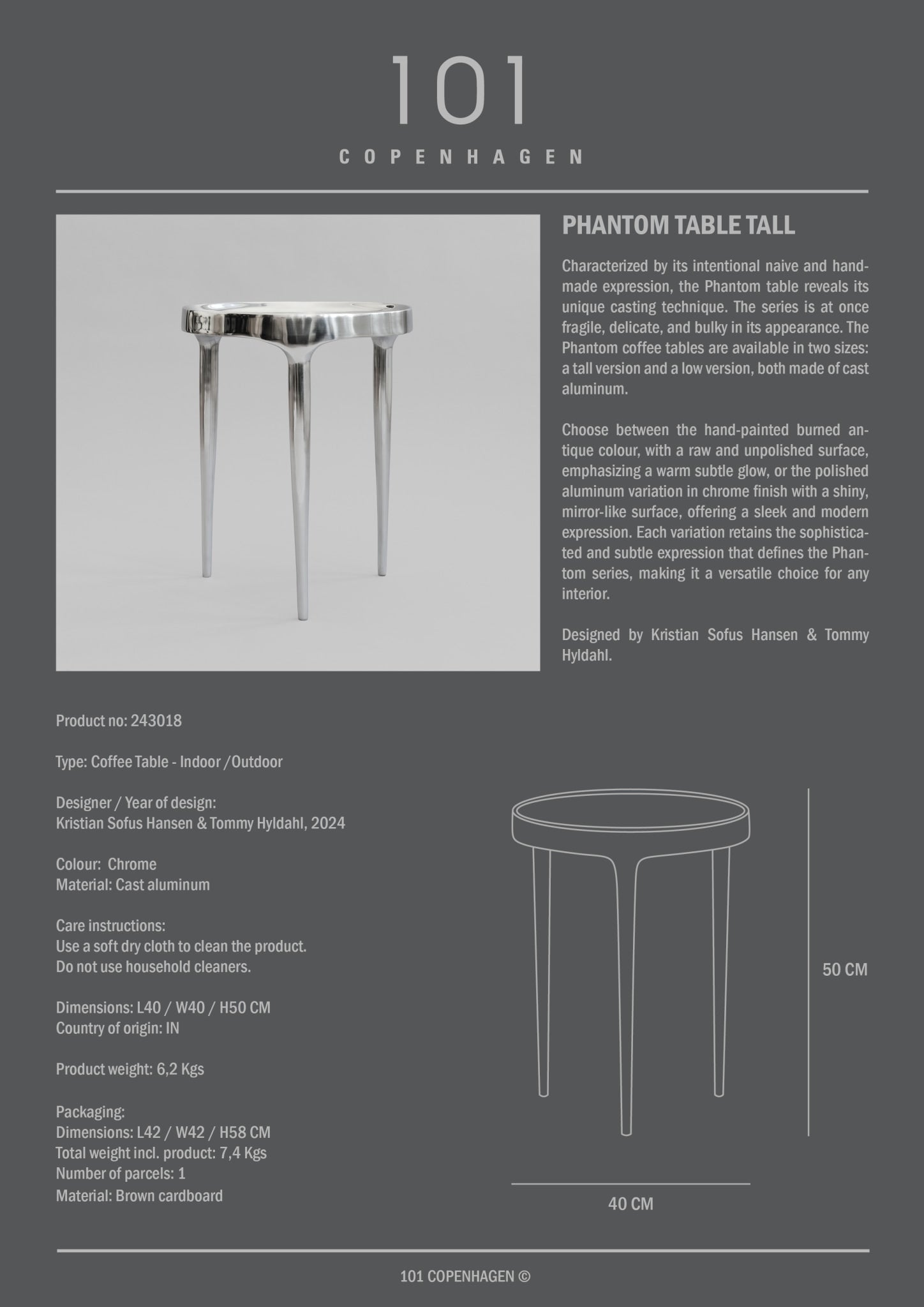 Phantom Table, Tall - Chrome