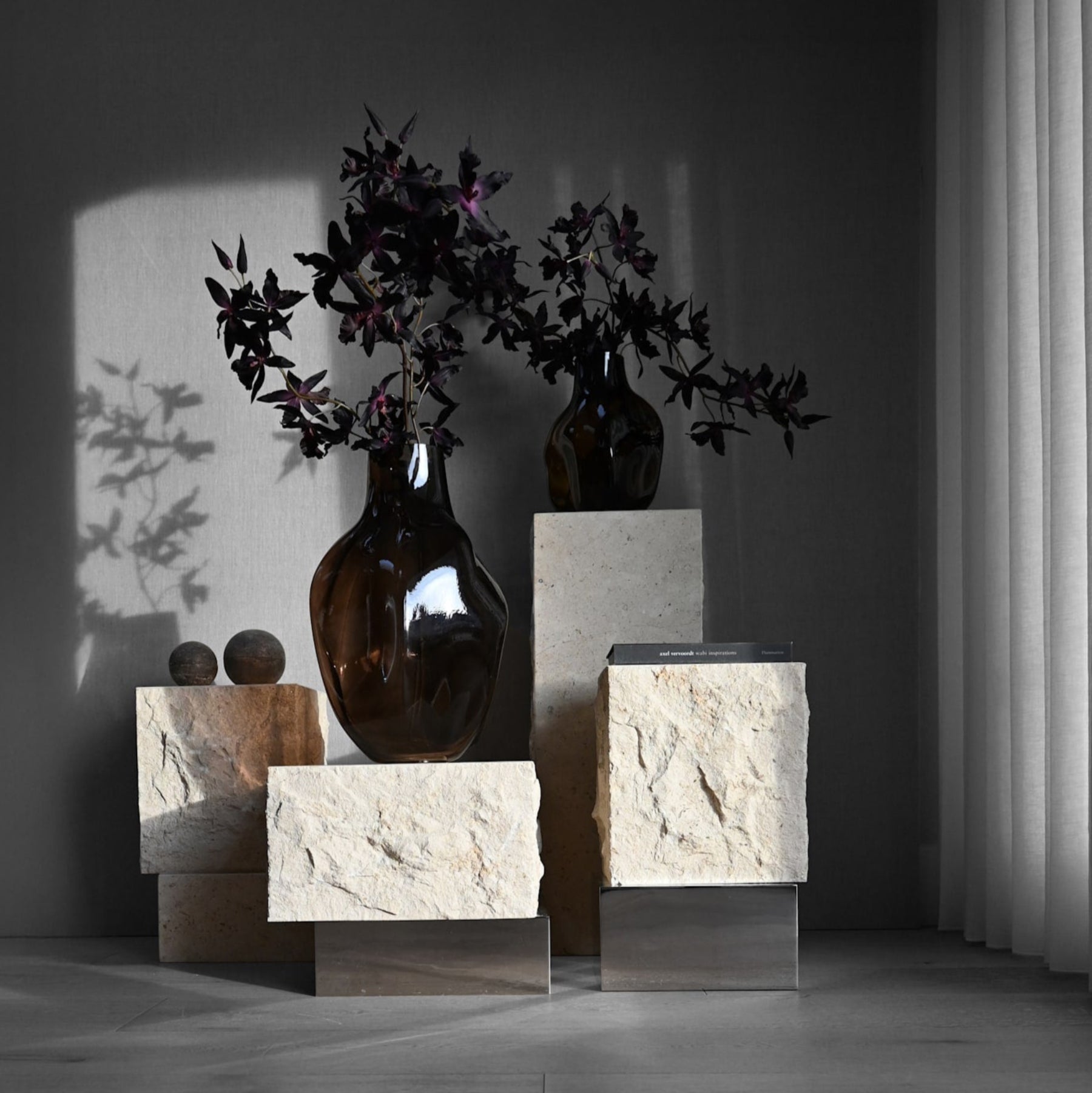 Temple Coffee Table, Low - Chrome / Limestone