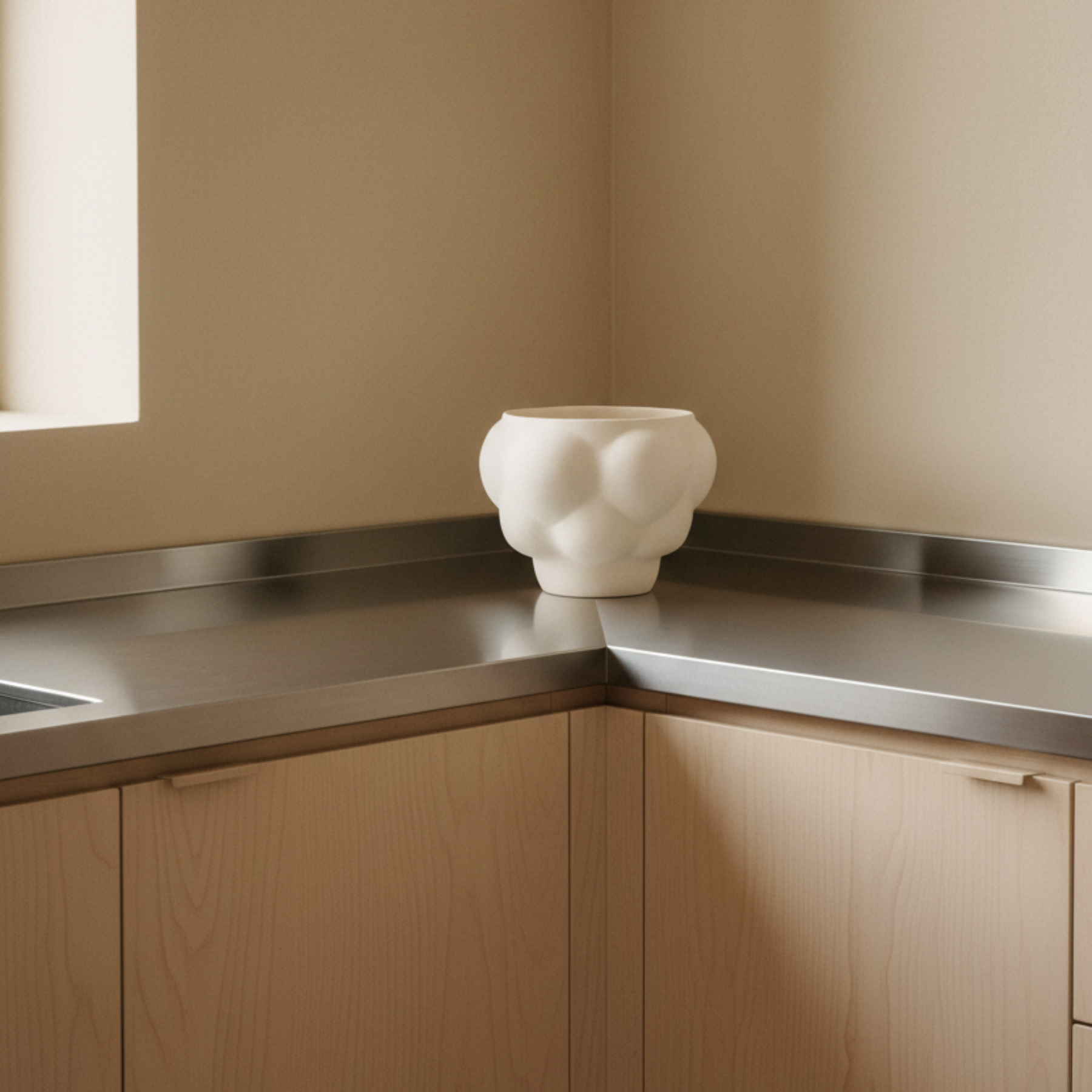 Balloon Bowl 05 Raw White in kitchen corner