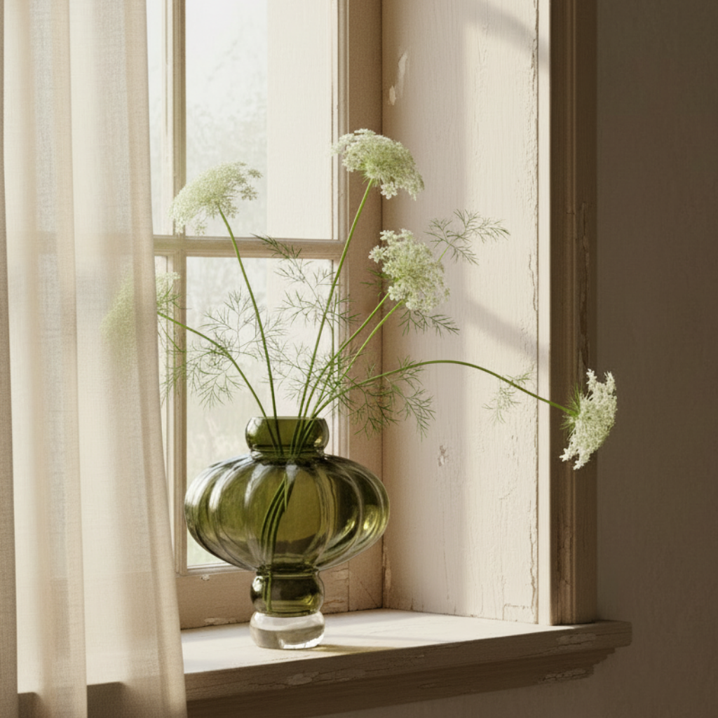 Balloon Vase 02 – Deep Olive Green – Window Ledge Scene