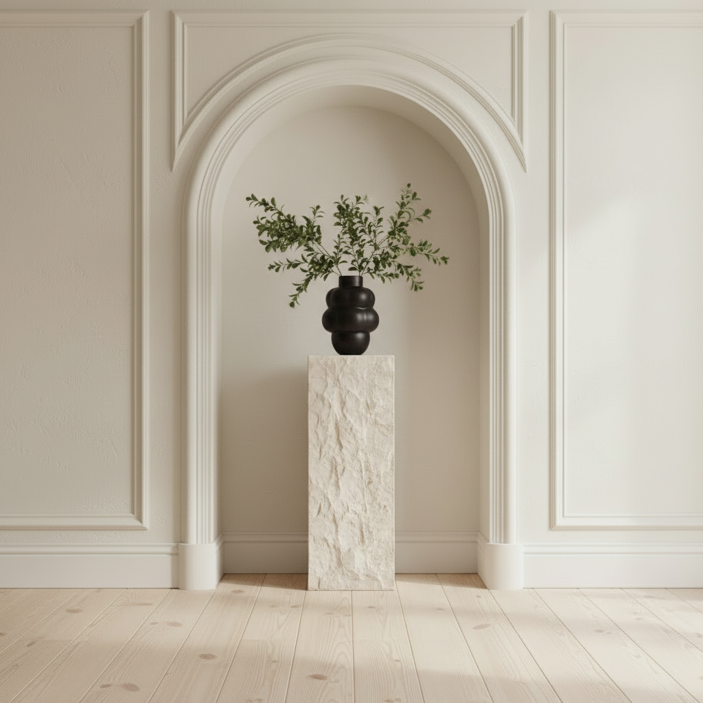 Balloon Vase 04 with Boxwood on Limestone Podium