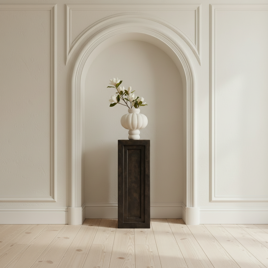 Balloon Vase 08 with magnolia on Podium Maxi Coffee in arched niche