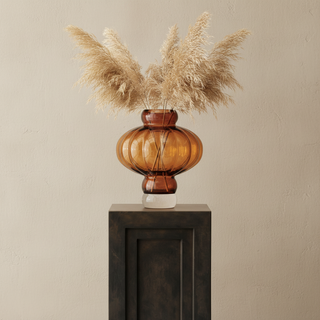 Balloon Vase Amber 08 with pampas grass on Podium Maxi Coffee