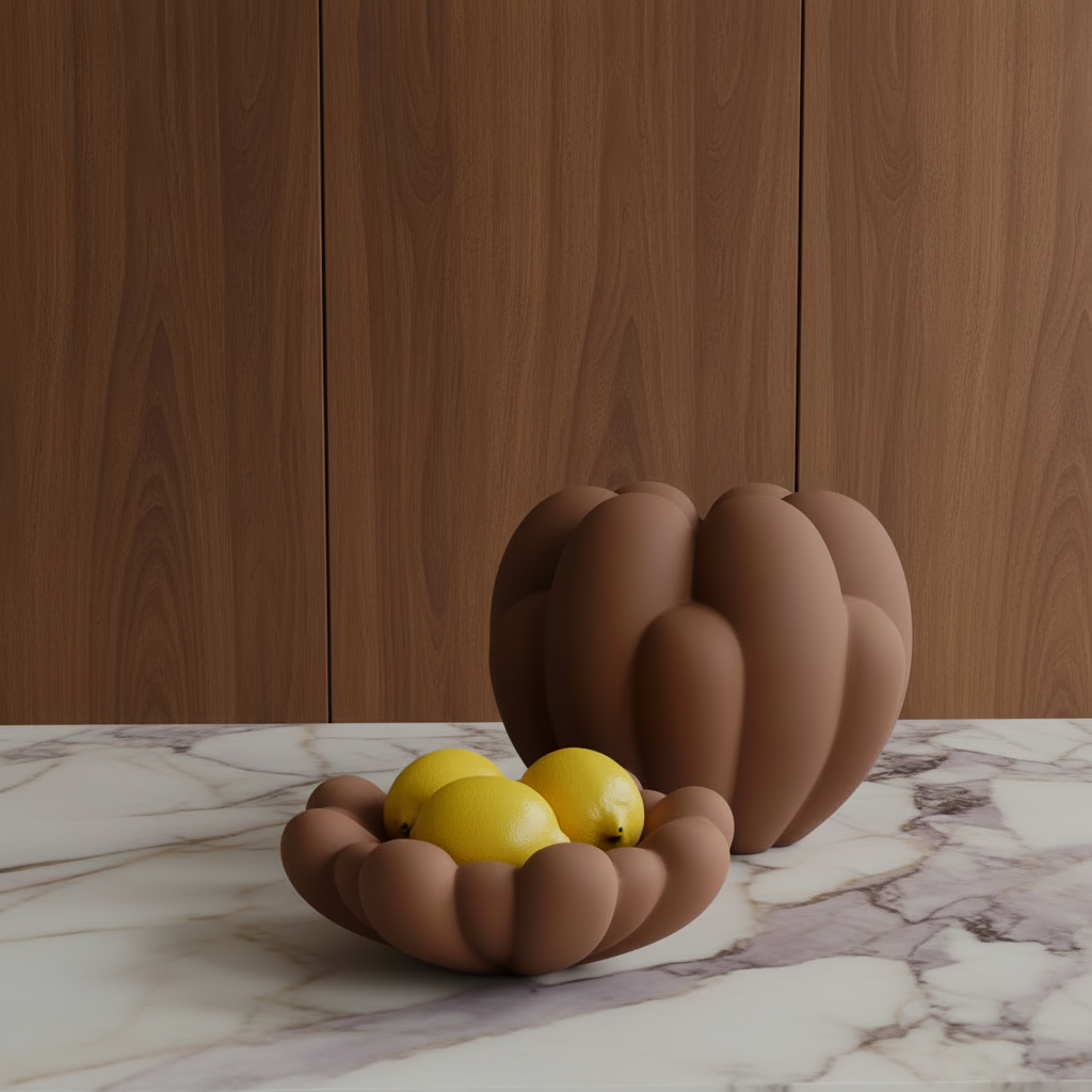 Bloom Tray and Vase with Realistic Walnut Background