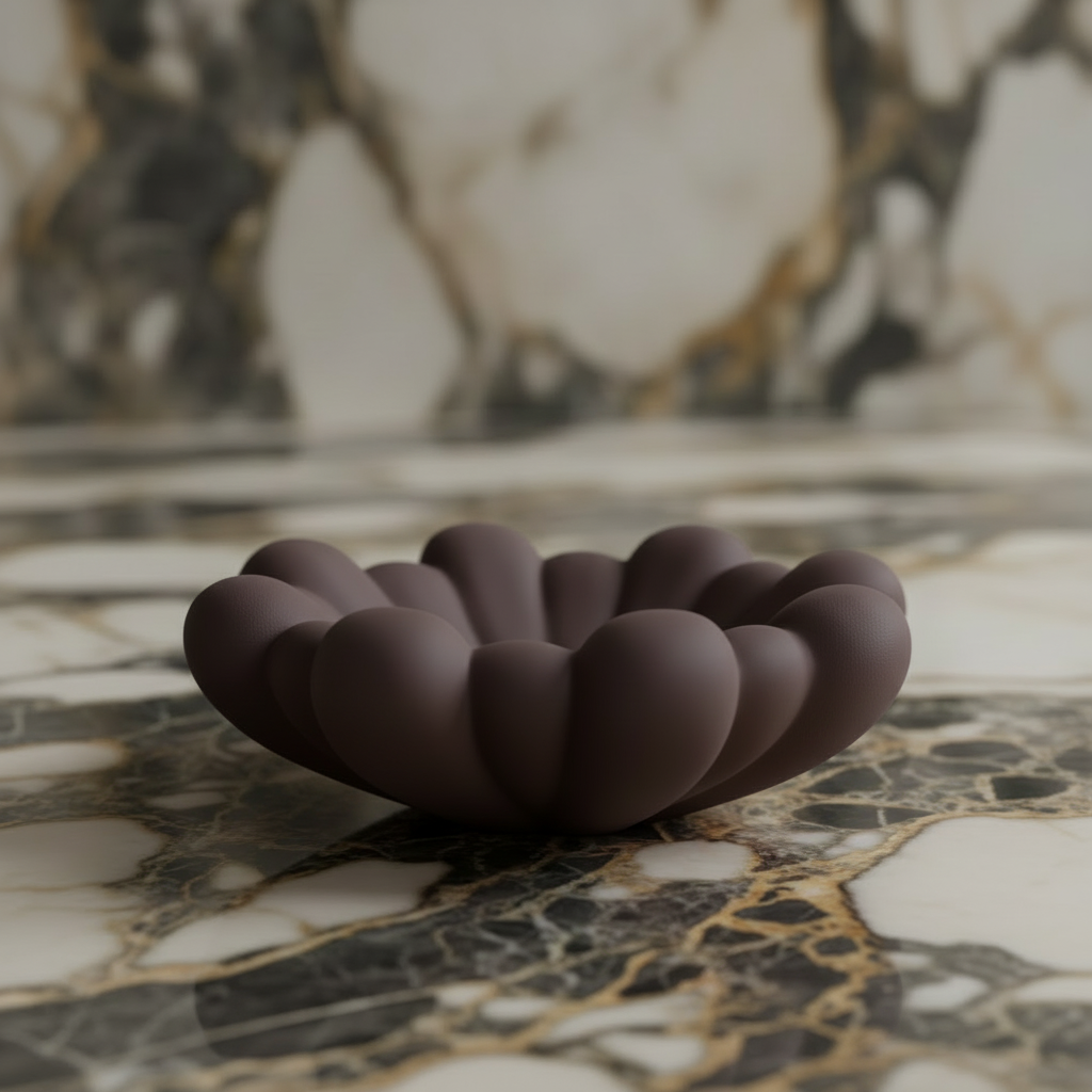Bloom Tray Medio Chocolate Brown — Warm Brown Gold Cream Marble