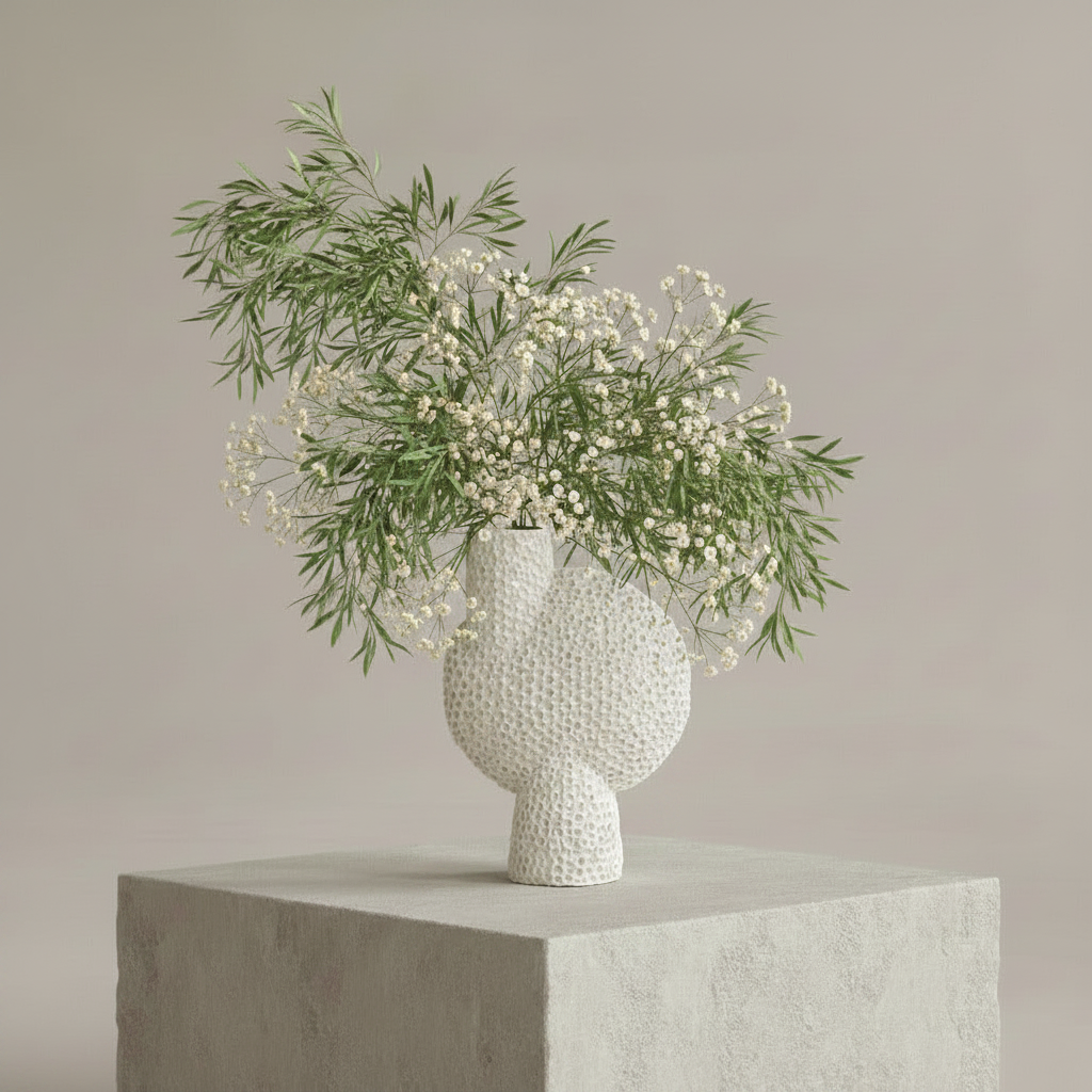 Bone White Vase with Florals