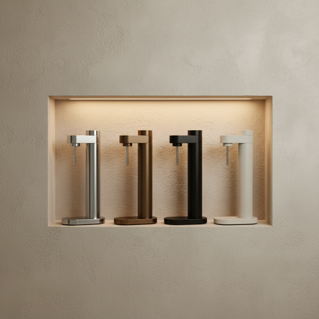Brus Carbonator — Four Models in Limewash Niche