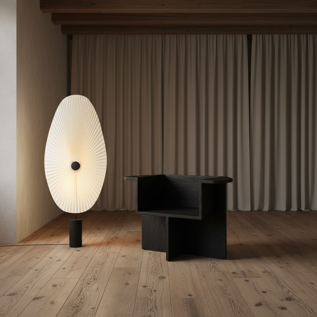 Brutus Chair Facing Forward + Liris Floor Light – Loft Scene