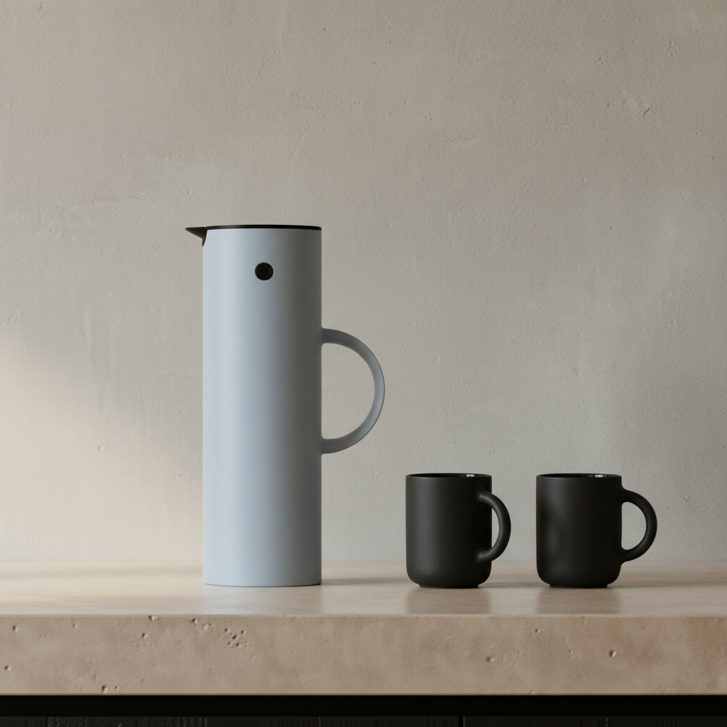 Close-up of EM77 Jug and Theo Mugs