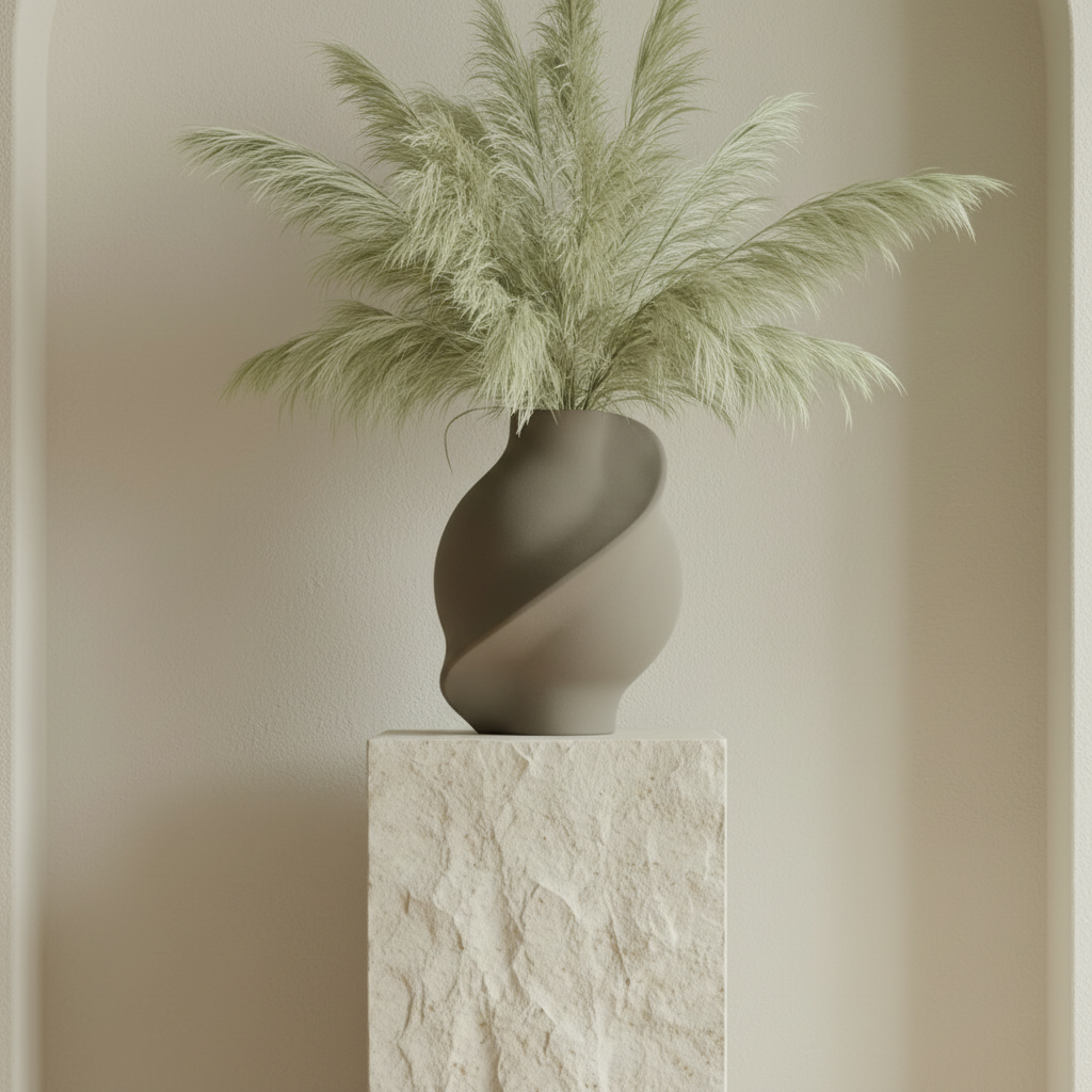 Close-up of Pirout Vase with Grass Arrangement