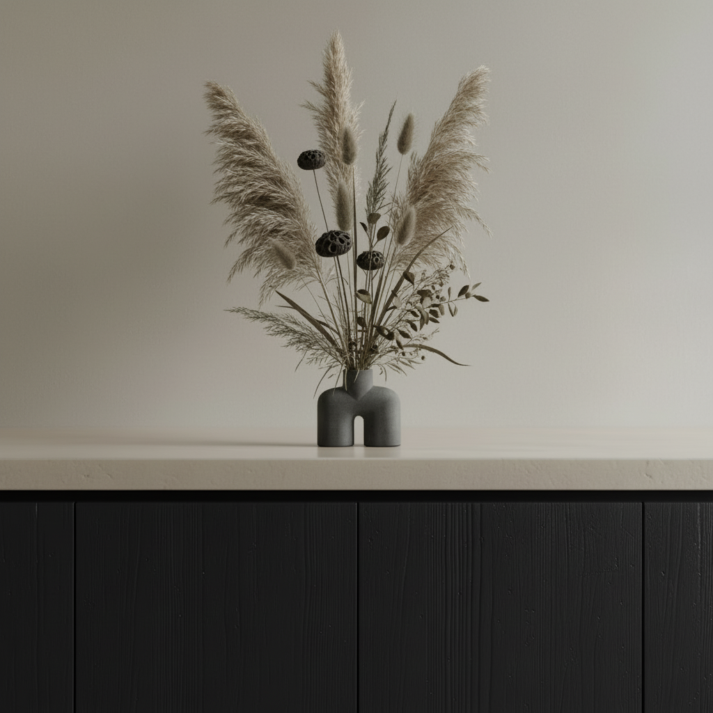 Cobra Vase Mini Dark Grey — Compact Dried Arrangement