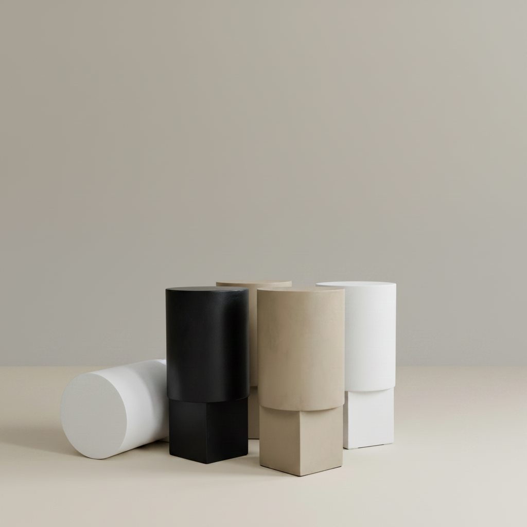 Column Stool Grouping – Matched Beige-Grey Background