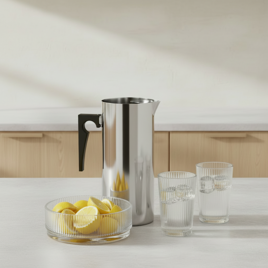 Cylinda Pitcher, Pilastro Tumblers & Bowl with Lemon Wedges