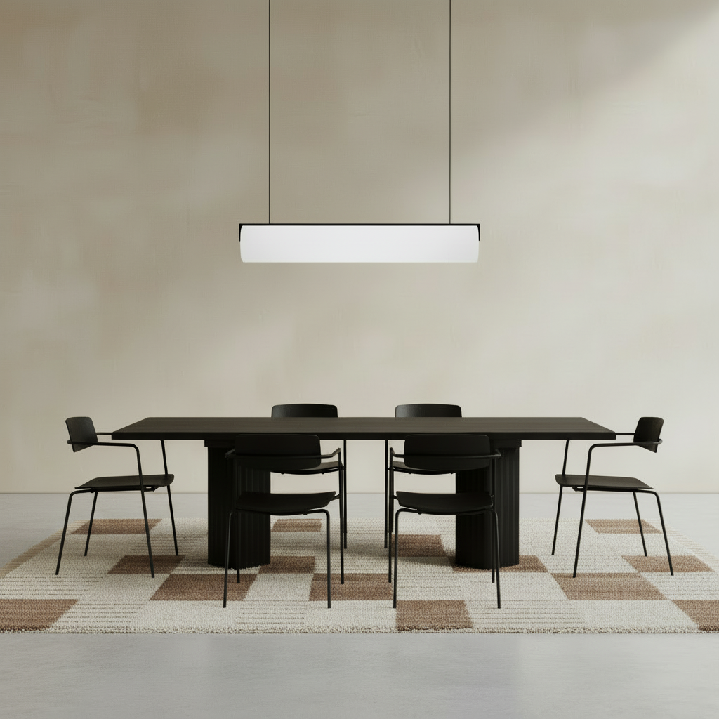 Dining room scene with Palsta White & Brown Rug