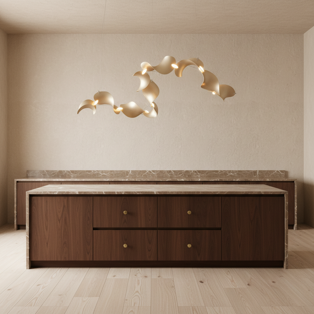 Dune 10 Gold Tone Chandelier – Minimalist Kitchen Space