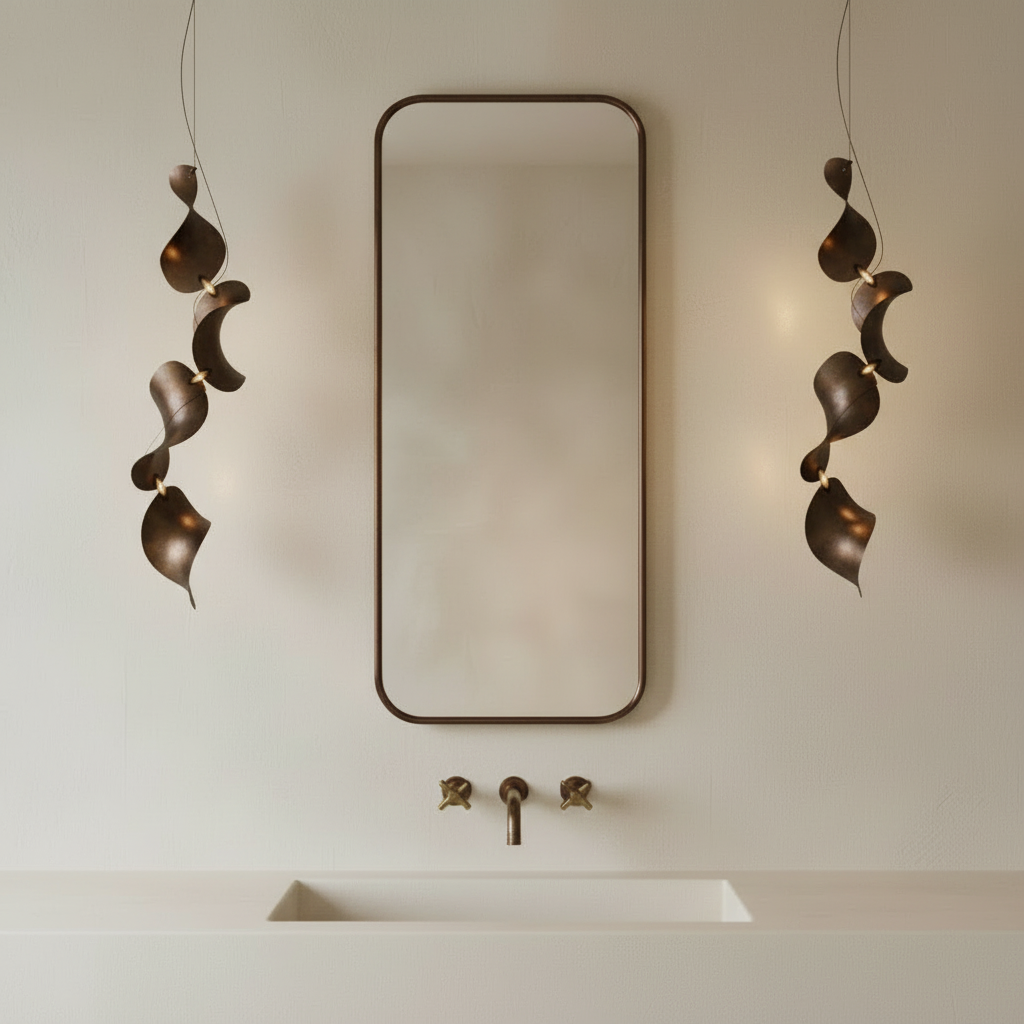 Dune Vertical 4 Dark Bronze — Full Dark Bronze Bathroom Scene