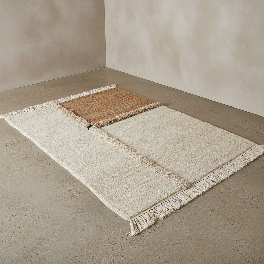 E-1027 White & Brown Knotted Plush — ¾ Downview
