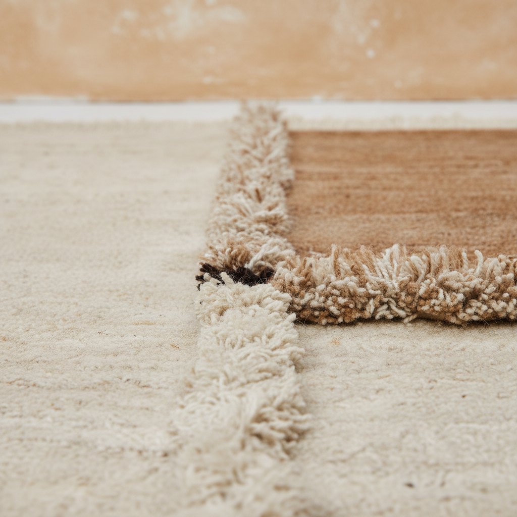E-1027 White & Brown Knotted Plush — Fringe Detail Close-Up